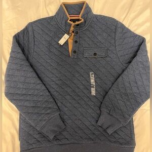 Tommy Hilfiger Men’s Navy Quilted Quarter Button Collar Pullover. New with Tags